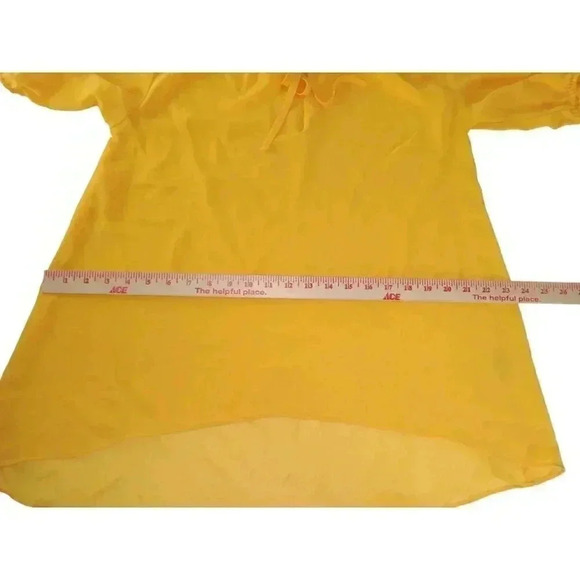 Nicole Miller Womens Top Yellow Short Sleeve Blouse Drawstring Neckline Size M - Picture 6 of 10